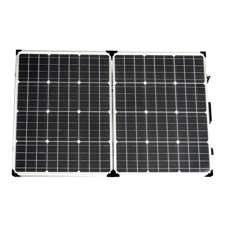 100 watt 12v open inside foldable solar panel face from Lion Energy