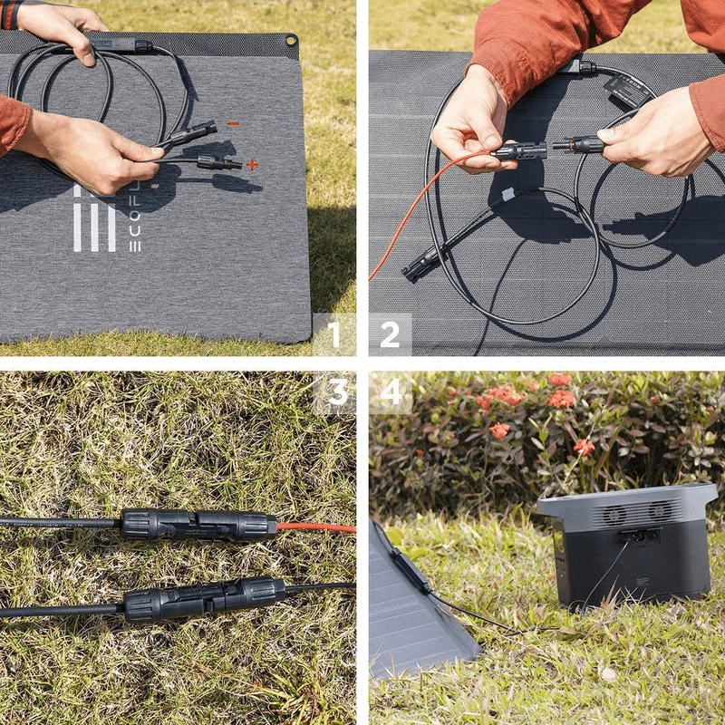 100watt portable solar panel steps for connecting cables to portable solar generator by ecoflow