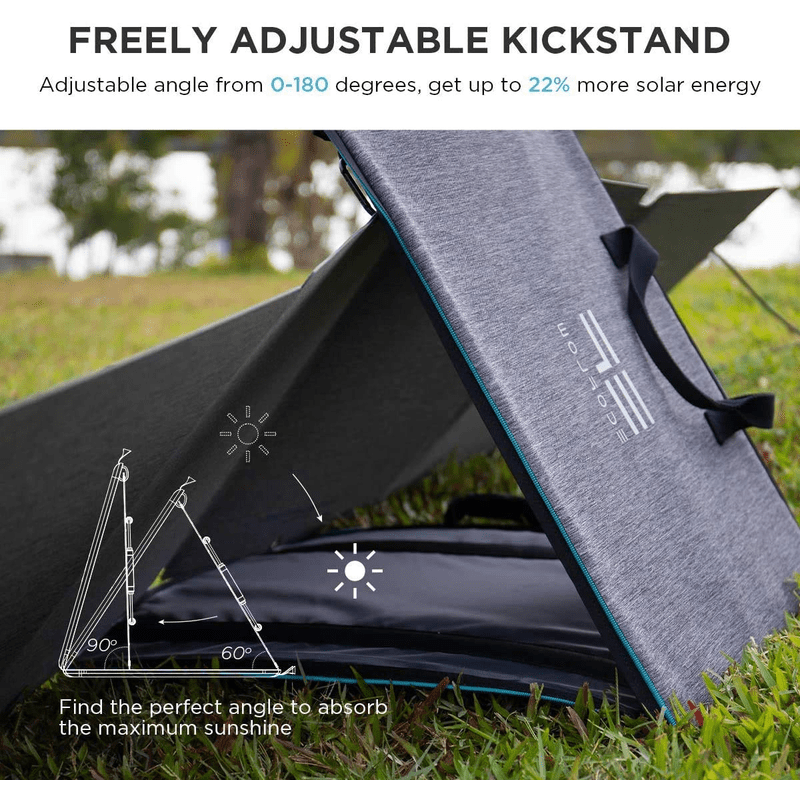 ecoflow folding solar panel on adjustable kickstand carry case display of correct angle by ecoflow