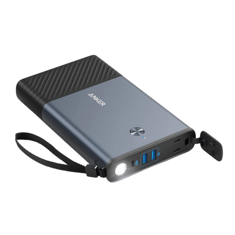 Anker Portable Power Bank top view with light on