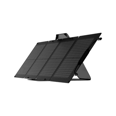 100 watt portable solar panel and connector cable side view with case kickstand in use by ecoflow