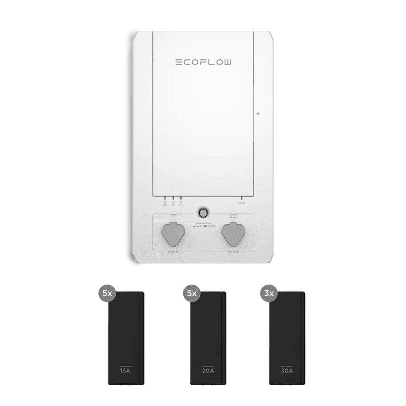 EcoFlow Smart Home Panel Front View plus the 13 relay modules included