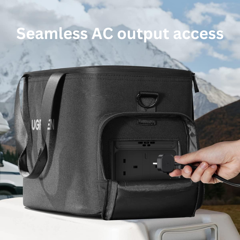 Seamless Output AC Access through Side Zipper, enabling hassle-free power supply for AC appliances.