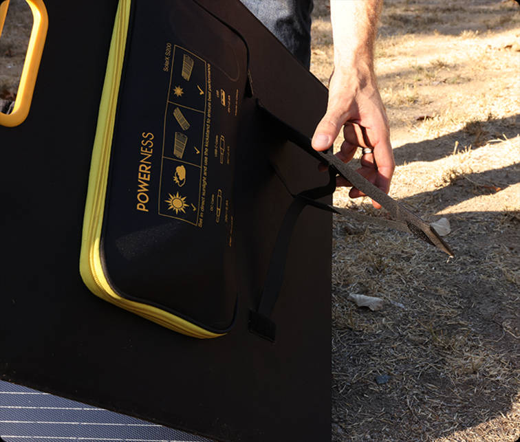 Powerness S80 Solar Panel: Quick outdoor setup with the kickstand being opened for effortless adjustments