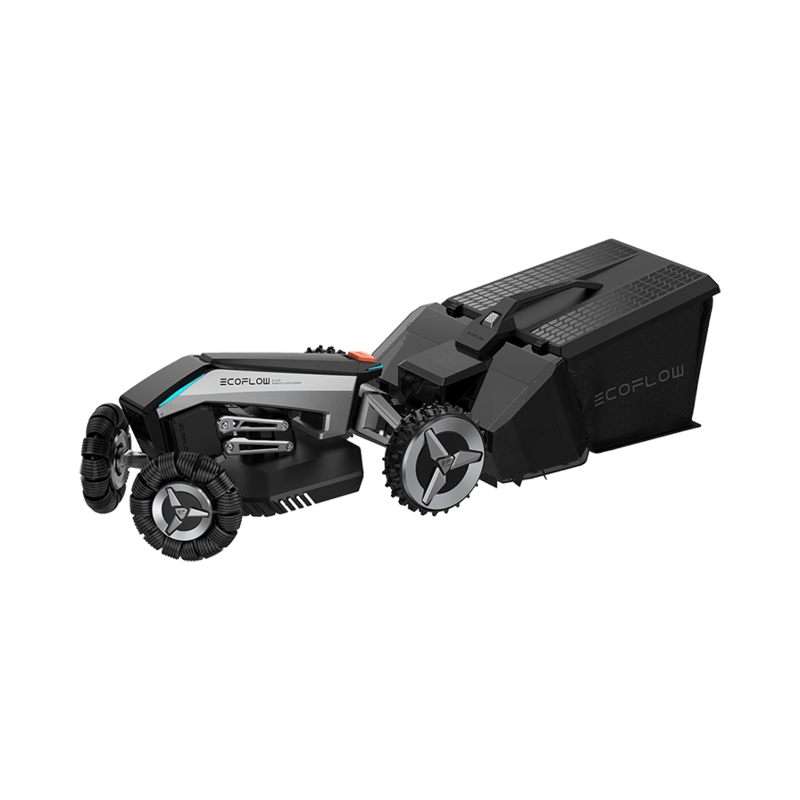 Ecoflow robot lawn mower with sweeper attached side biew